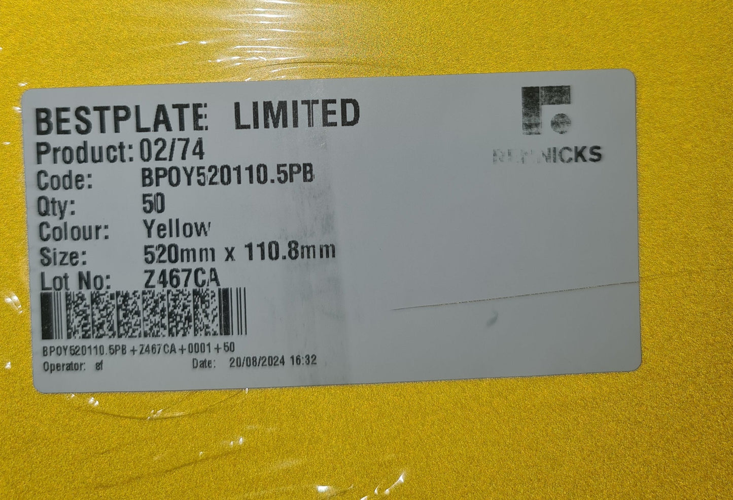 x50 Standard Oblong Yellow Number Plate Backings - Bestplate