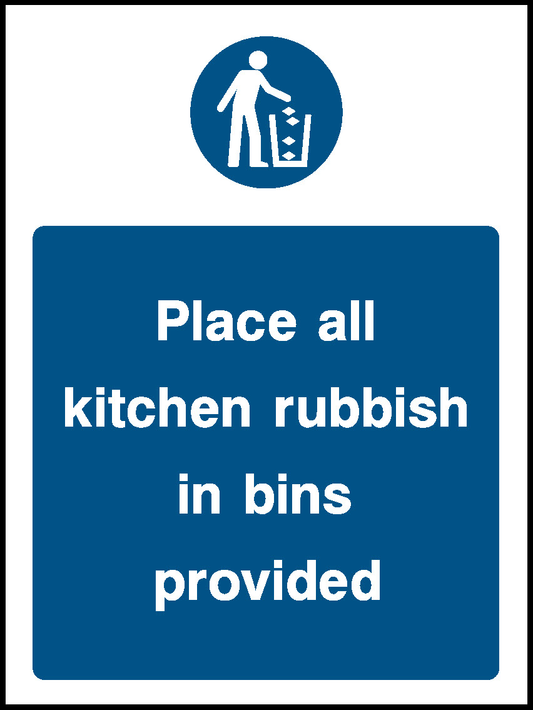 Place All Kitchen Rubbish In Bins Provided Food Processing & Hygeine Signage - FOOD0015